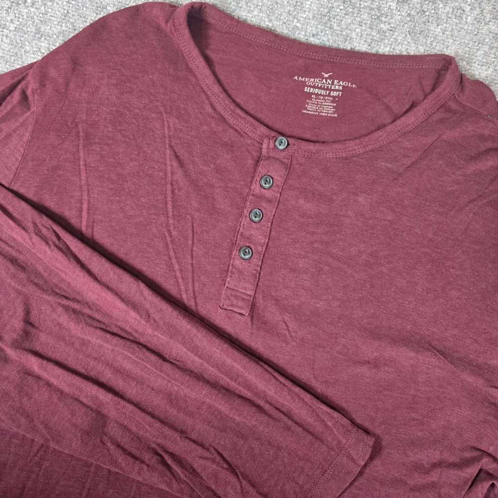 American Eagle Outfitters Mens Long Henley‎ Shirt Burgundy XL Seriously Soft